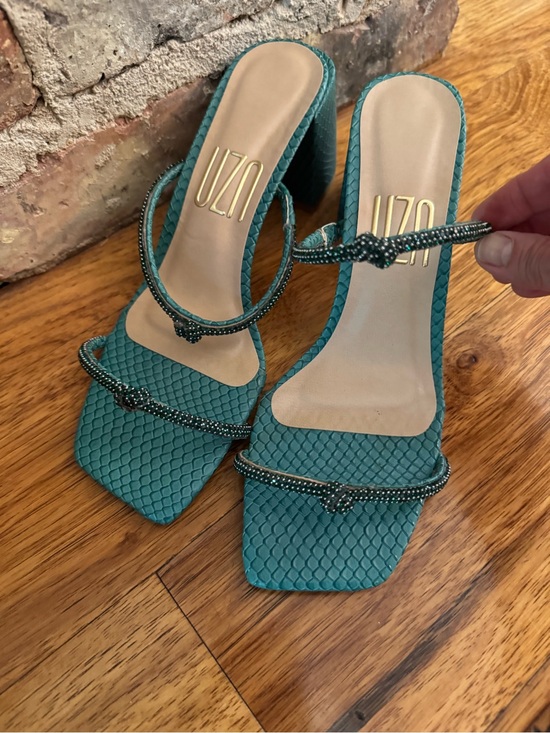 uza Shoes - Teal Knotted Strap Block Heel Sandals